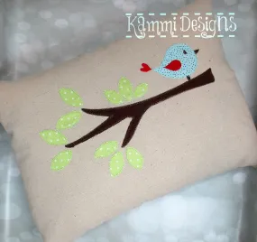 Raggy Bird on a Branch machine applique embroidery design 5x7