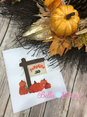 Raggy Fall Pumpkin Sign Machine Applique 8x8