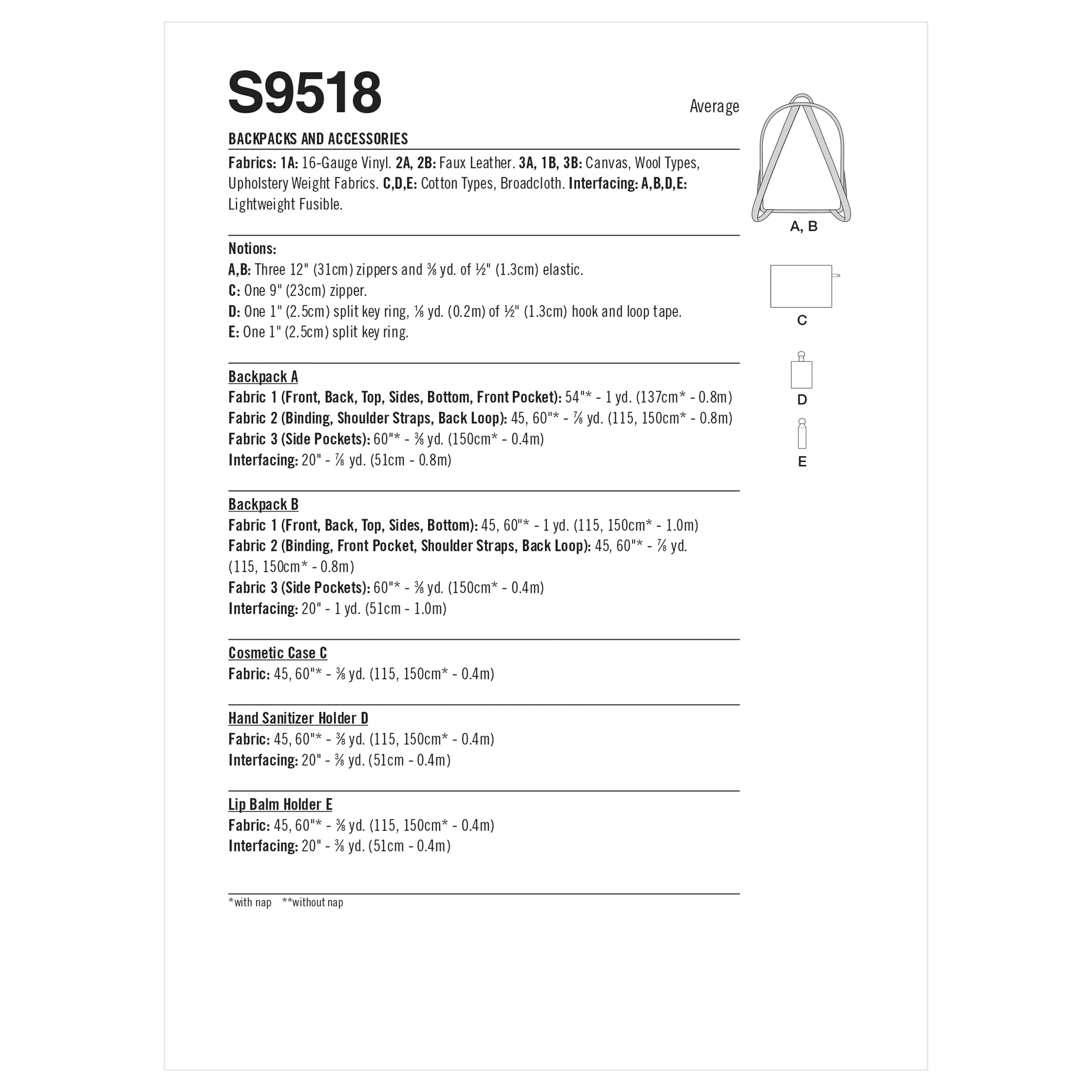 Simplicity Pattern 9518 Backpacks & Accessories