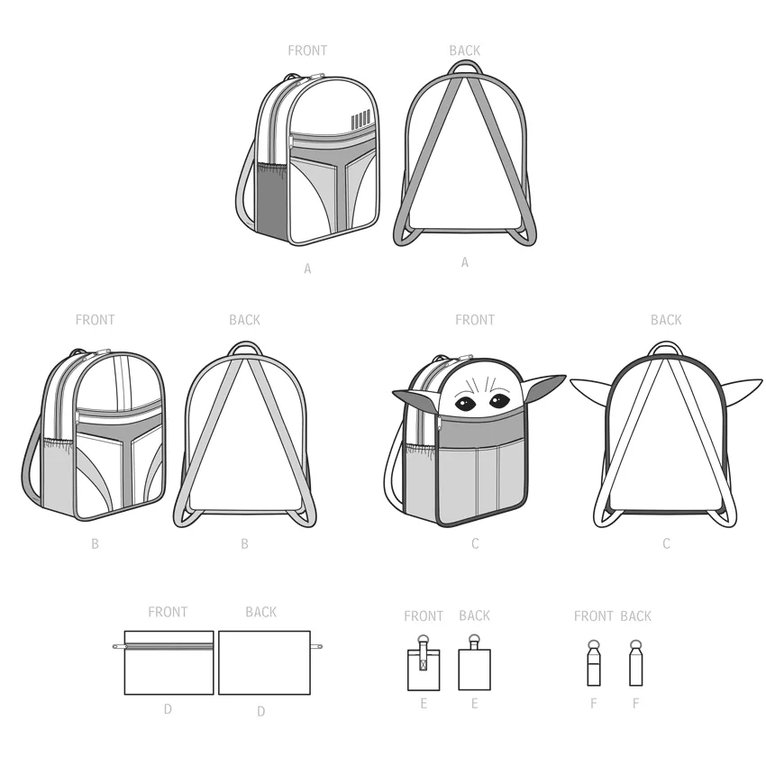 Simplicity Pattern S9619 Disney Starwars Backpack & Accessories