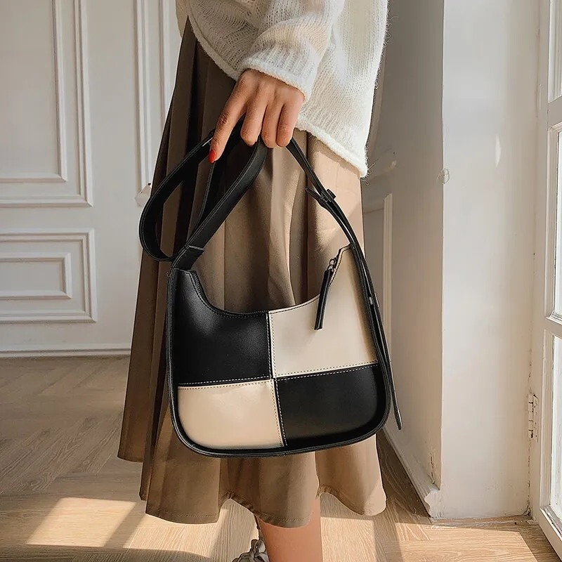 Small Stitching color PU Leather Crossbody Bags for Women 2021 Women's Winter Branded Trending Shoulder Handbags and Purses