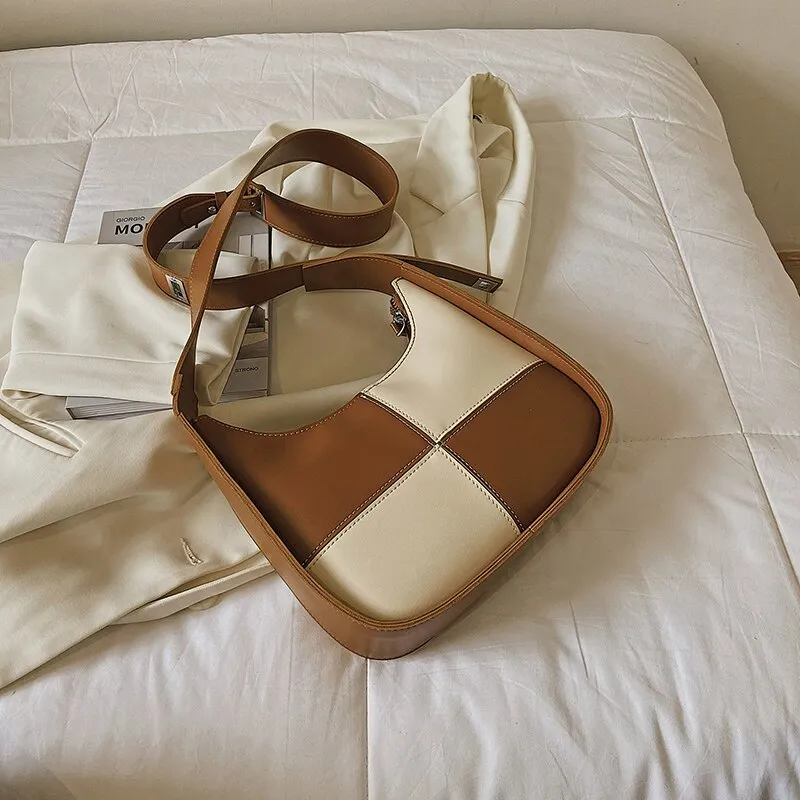 Small Stitching color PU Leather Crossbody Bags for Women 2021 Women's Winter Branded Trending Shoulder Handbags and Purses