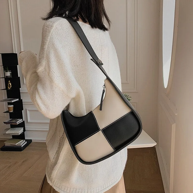 Small Stitching color PU Leather Crossbody Bags for Women 2021 Women's Winter Branded Trending Shoulder Handbags and Purses