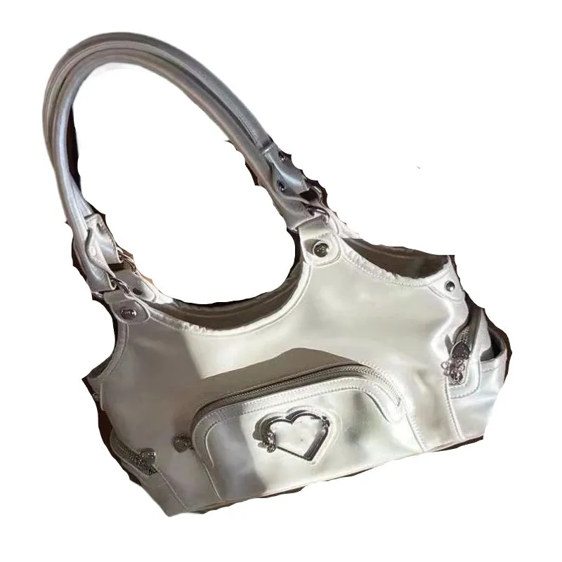 Sohiwoo Fashionable Pearl Handbag Y2k Large Capacity Underarm Bag Women's Bags Wallet Mini Bag Heart Shaped Metal Pendant