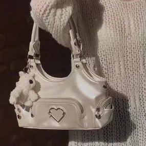 Sohiwoo Fashionable Pearl Handbag Y2k Large Capacity Underarm Bag Women's Bags Wallet Mini Bag Heart Shaped Metal Pendant