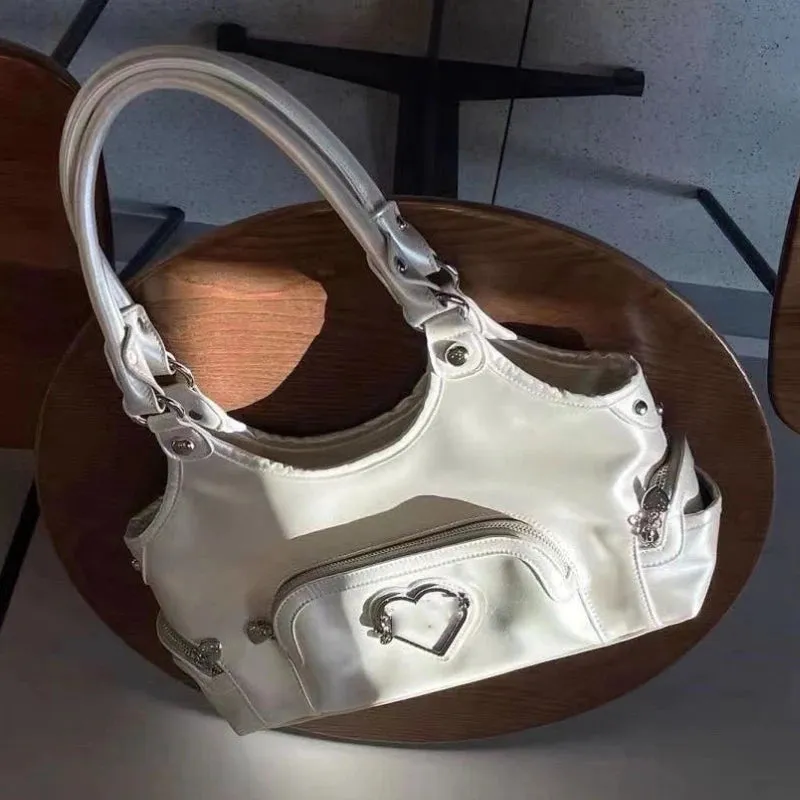 Sohiwoo Fashionable Pearl Handbag Y2k Large Capacity Underarm Bag Women's Bags Wallet Mini Bag Heart Shaped Metal Pendant