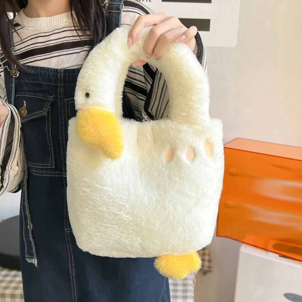 Sohiwoo Plush Big White Goose Underarm Bags Winter Fluffy Cute Tote Bags Ladies Faux Fur Handbag Women's Soft Shoulder Bags Designer Bag