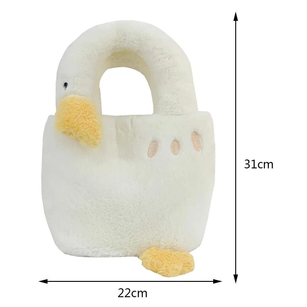 Sohiwoo Plush Big White Goose Underarm Bags Winter Fluffy Cute Tote Bags Ladies Faux Fur Handbag Women's Soft Shoulder Bags Designer Bag