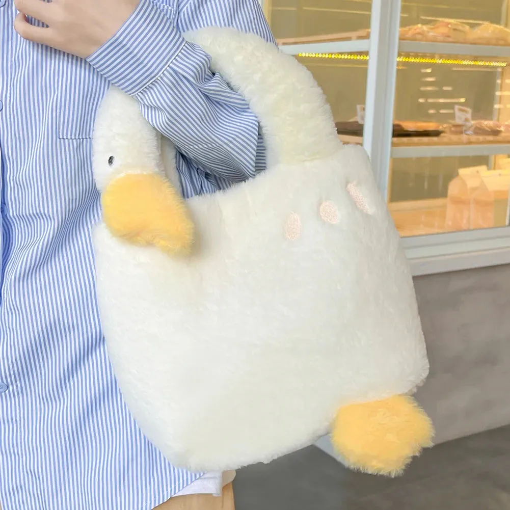 Sohiwoo Plush Big White Goose Underarm Bags Winter Fluffy Cute Tote Bags Ladies Faux Fur Handbag Women's Soft Shoulder Bags Designer Bag
