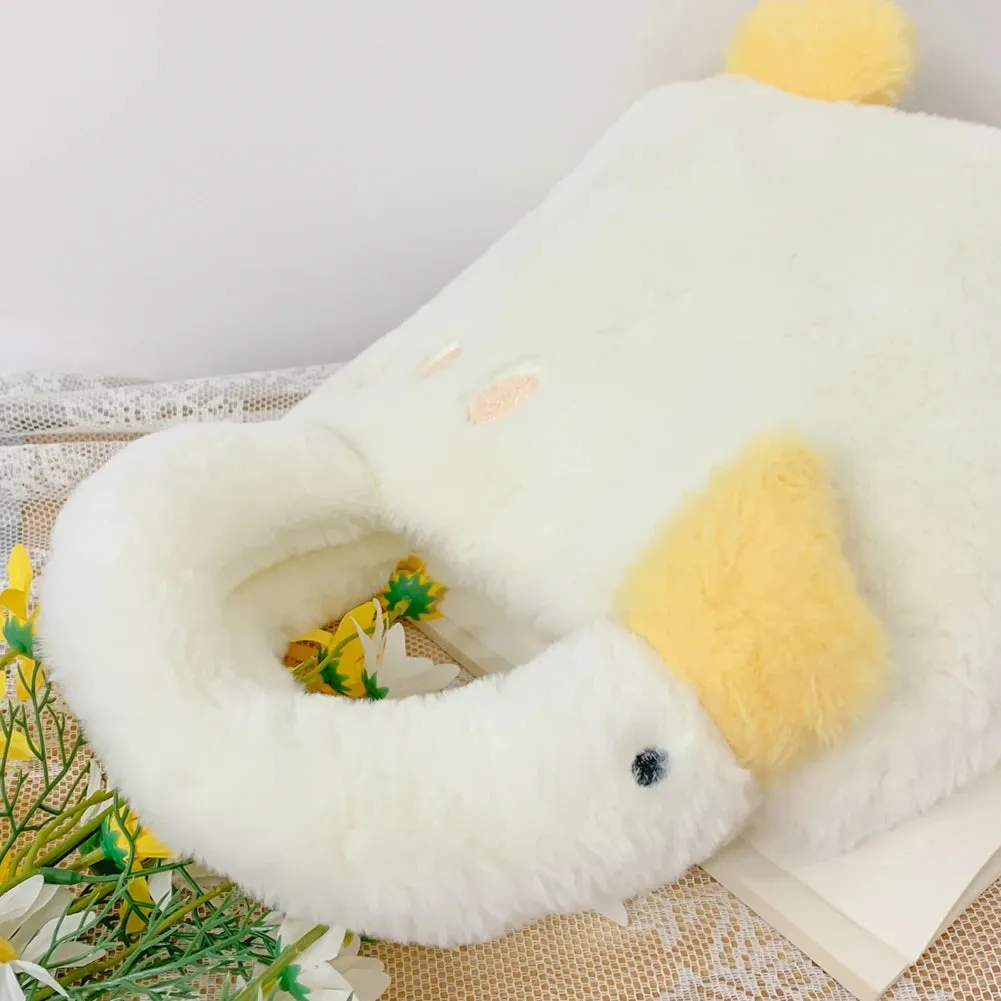 Sohiwoo Plush Big White Goose Underarm Bags Winter Fluffy Cute Tote Bags Ladies Faux Fur Handbag Women's Soft Shoulder Bags Designer Bag