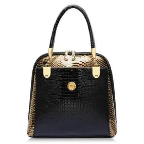 Stylish Style Snake Print and PU Leather Design Women's Tote Bag - Black