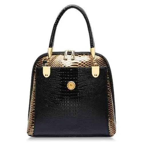 Stylish Style Snake Print and PU Leather Design Women's Tote Bag - Black