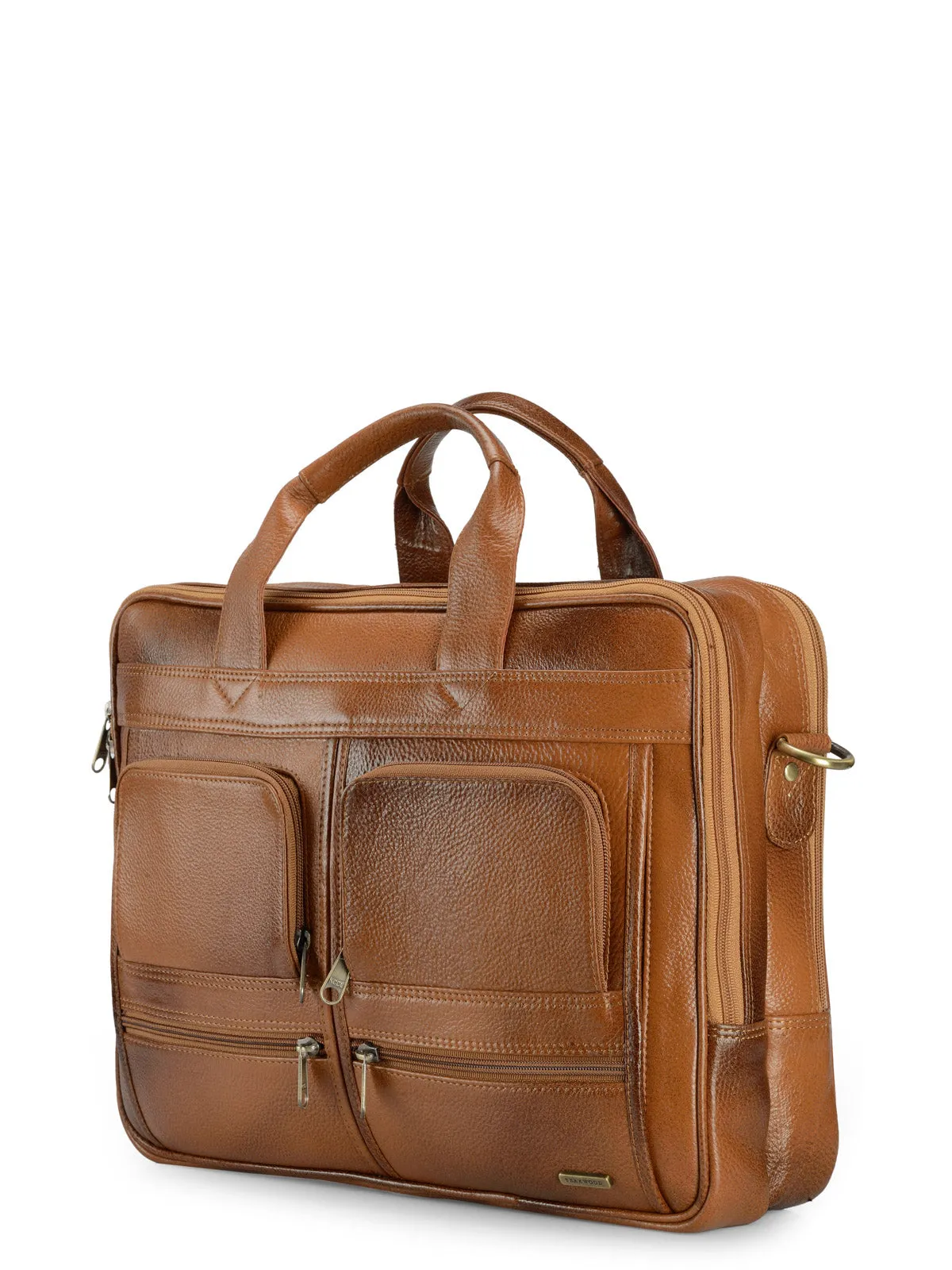Teakwood Genuine Men Tan Brown Leather Laptop Bag