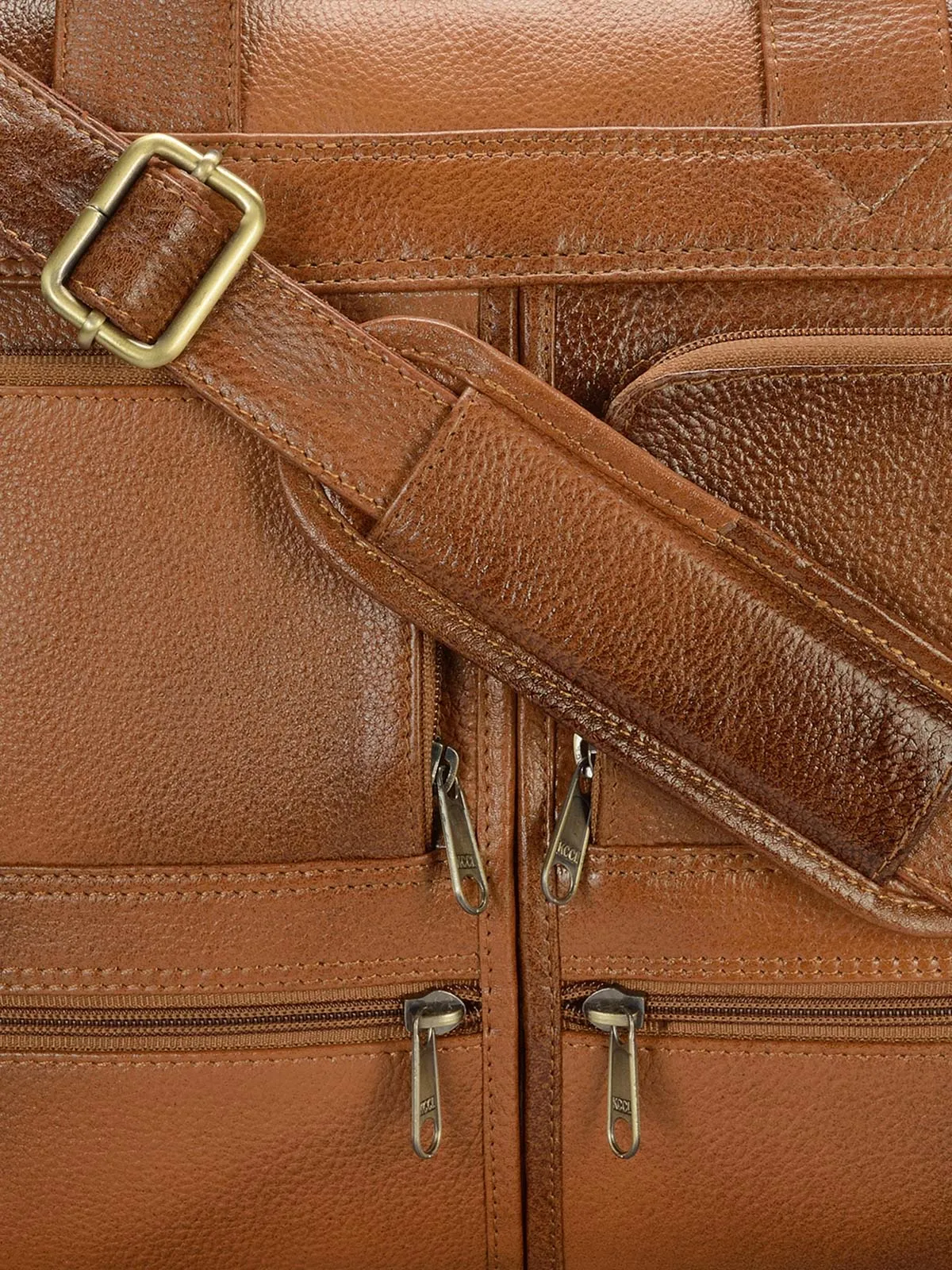 Teakwood Genuine Men Tan Brown Leather Laptop Bag