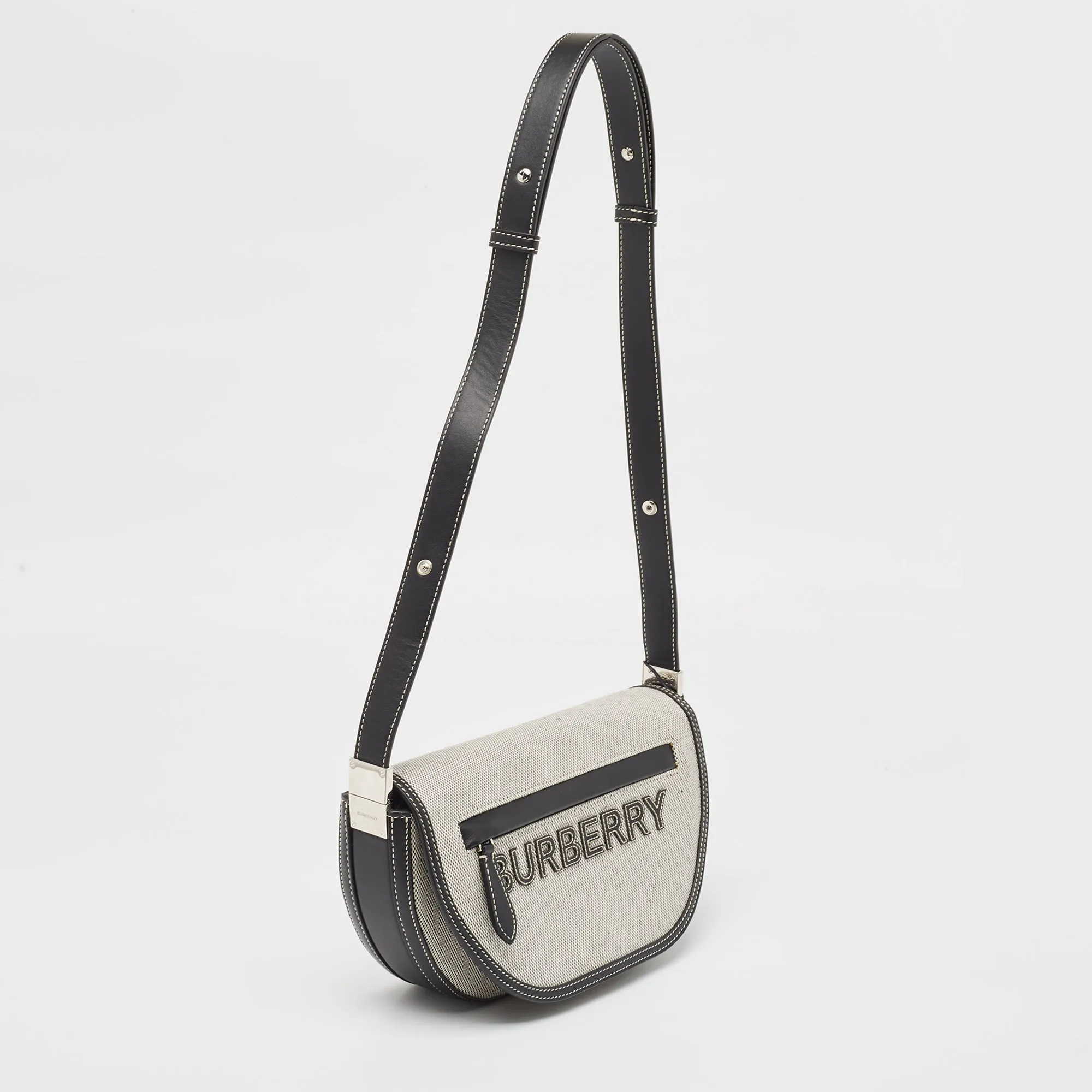 Trendy Inspired Burberry Black/white Canvas And Leather Small Olympia Shoulder Bag