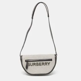 Trendy Inspired Burberry Black/white Canvas And Leather Small Olympia Shoulder Bag