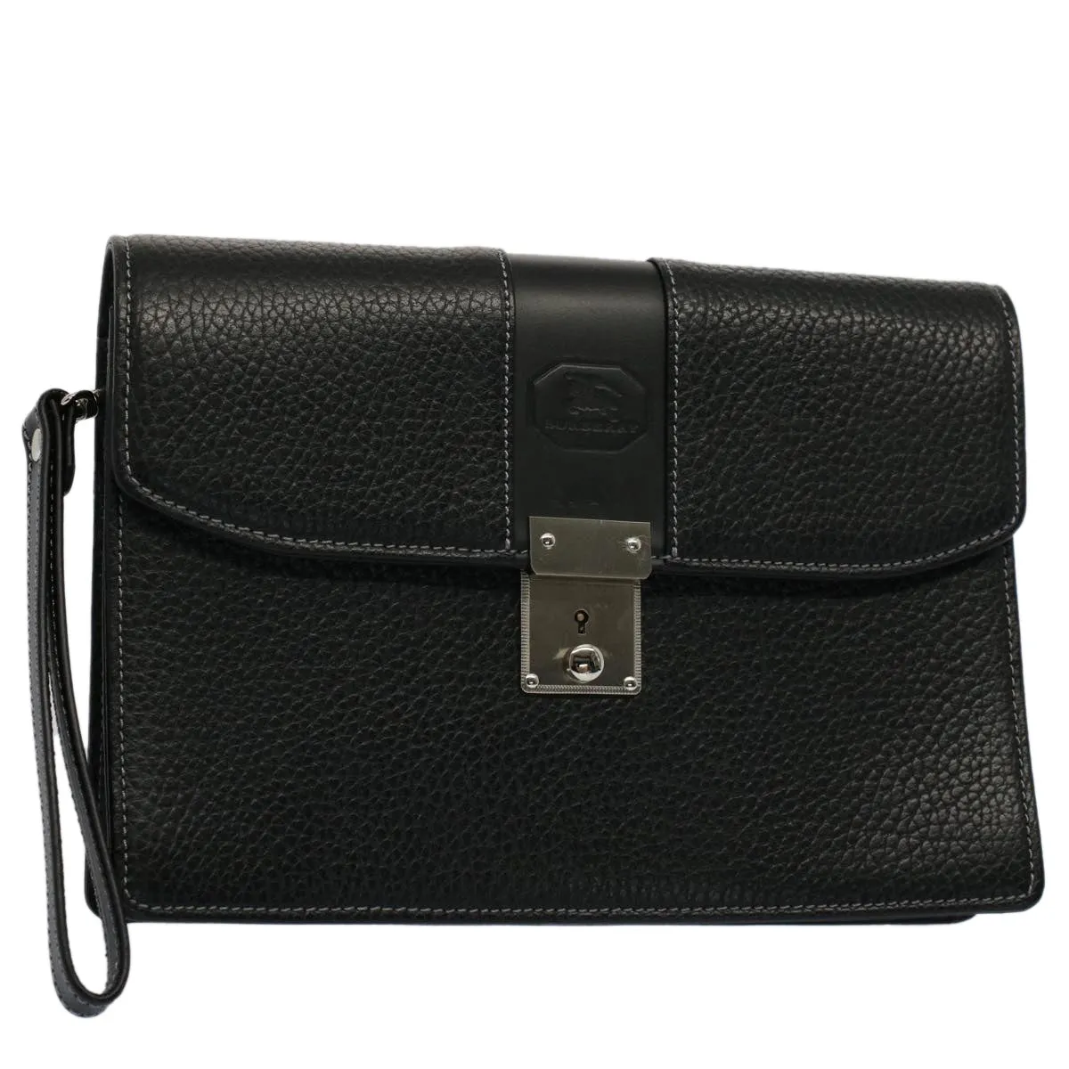 Trendy Inspired Burberry Clutch Bag Leather Black Auth Ep1686