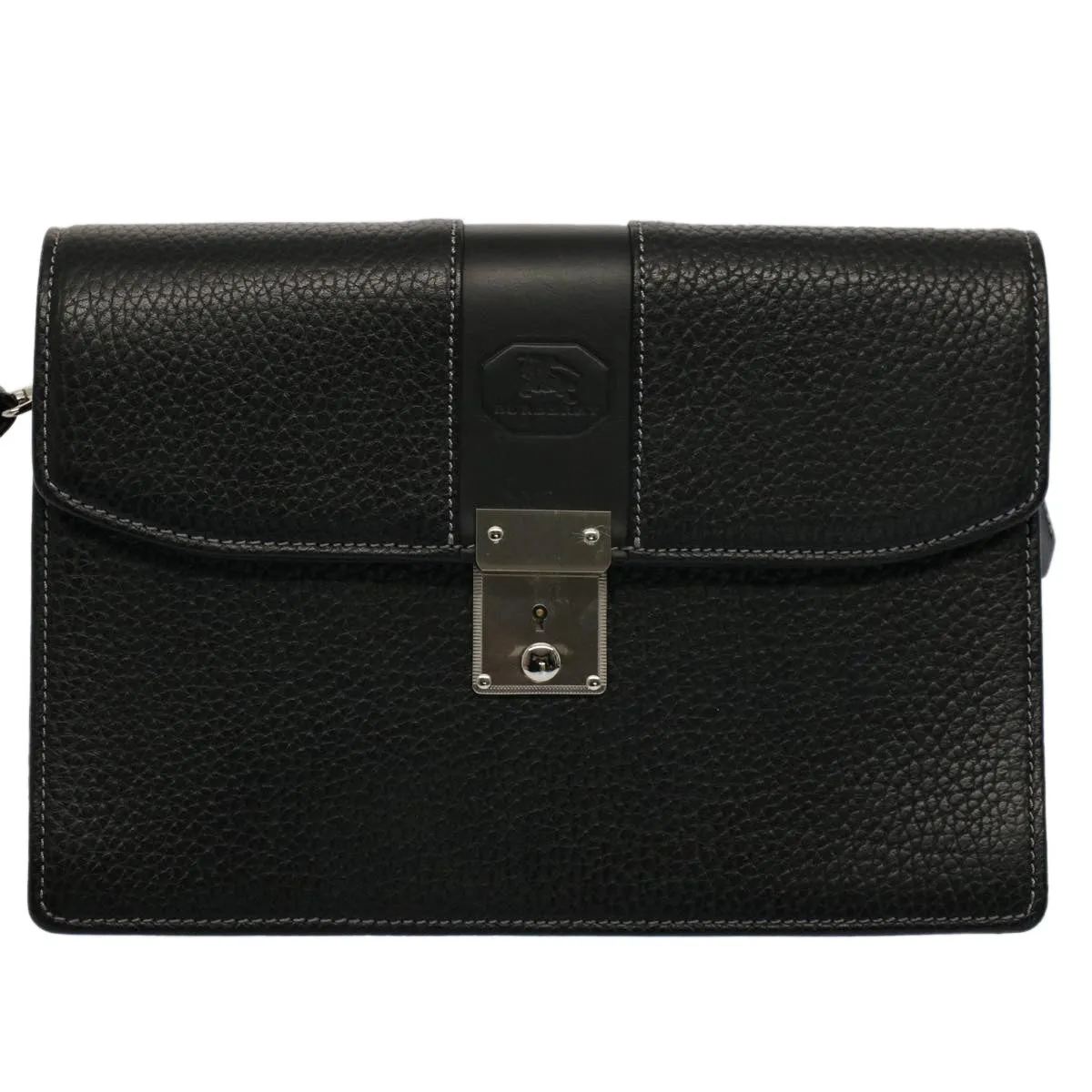 Trendy Inspired Burberry Clutch Bag Leather Black Auth Ep1686