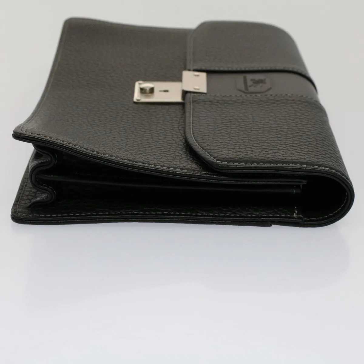 Trendy Inspired Burberry Clutch Bag Leather Black Auth Ep1686
