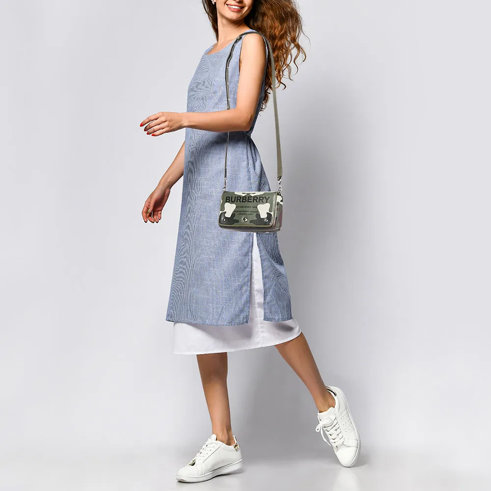 Trendy Inspired Burberry Green/beige Camo Print Coated Canvas And Leather Hackberry Crossbody Bag