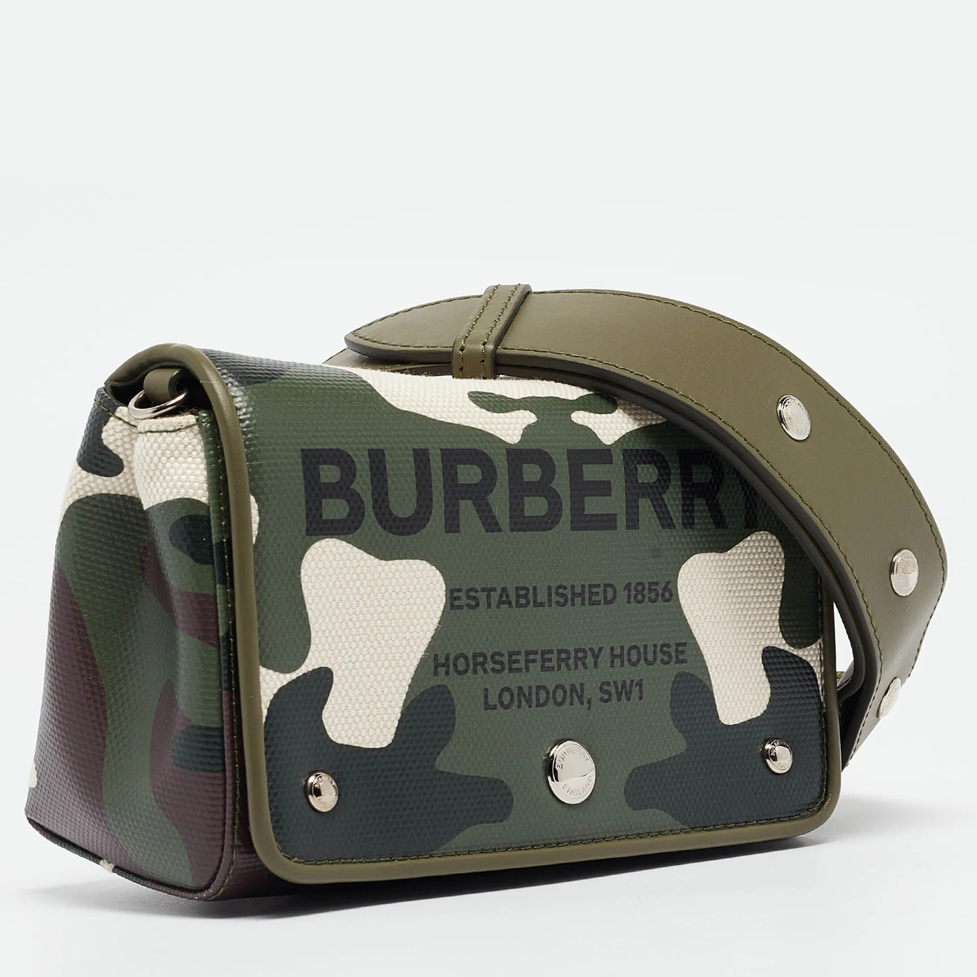 Trendy Inspired Burberry Green/beige Camo Print Coated Canvas And Leather Hackberry Crossbody Bag