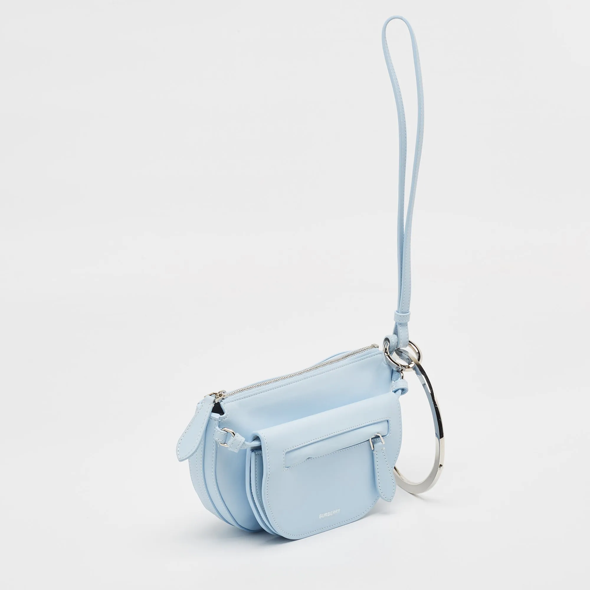 Trendy Inspired Burberry Pale Blue Leather Mini Double Olympia Clutch