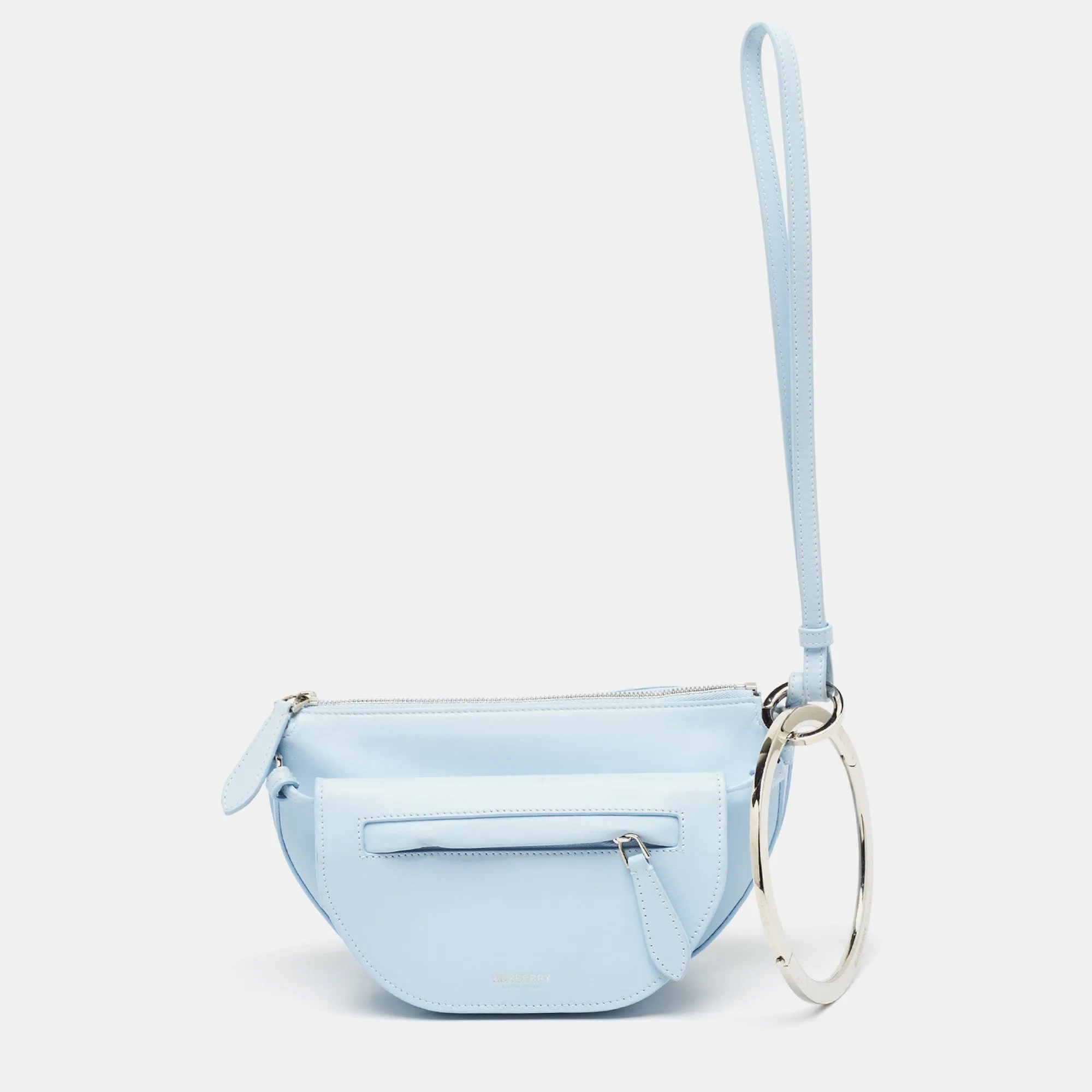 Trendy Inspired Burberry Pale Blue Leather Mini Double Olympia Clutch