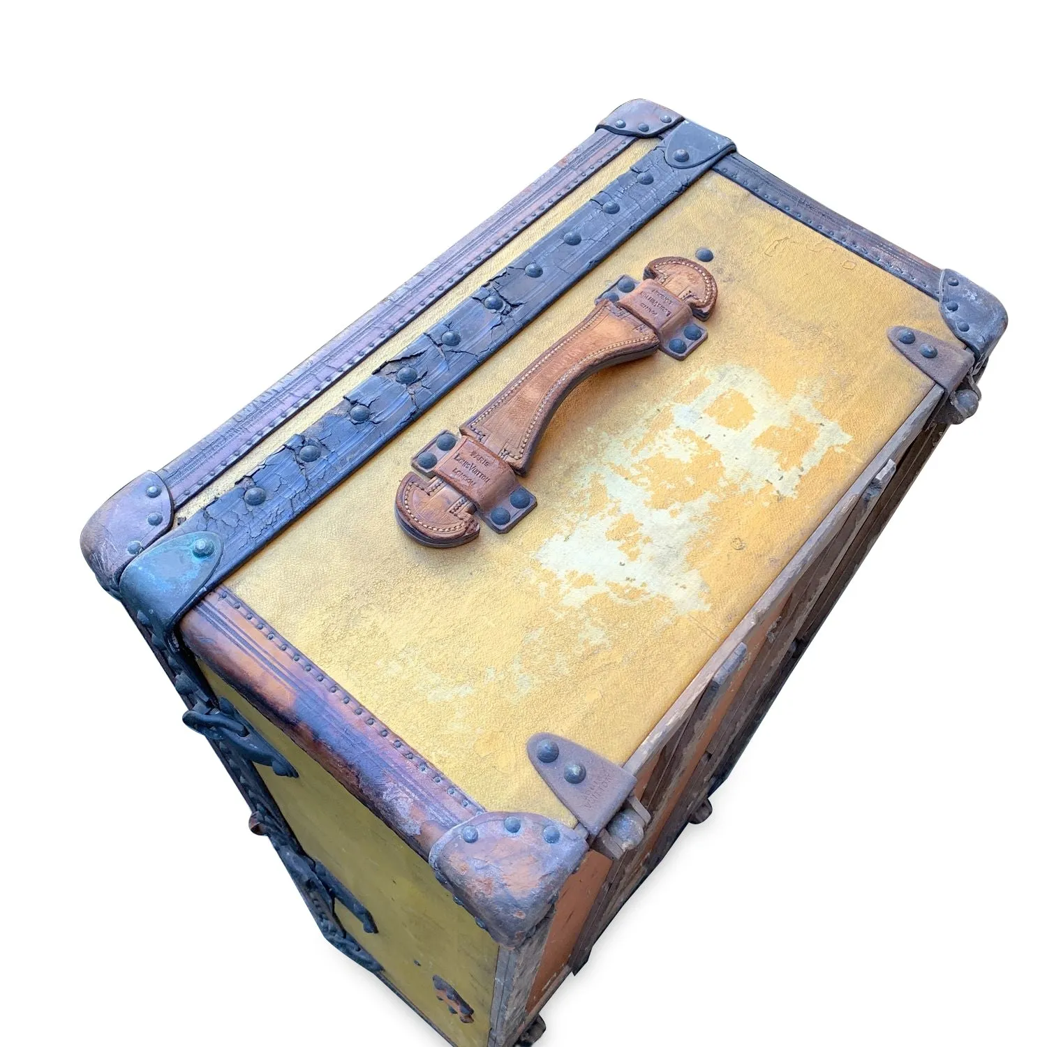 Trendy Inspired Louis Vuitton Antique Orange Yellow Vuittonite Cabin Steamer Trunk