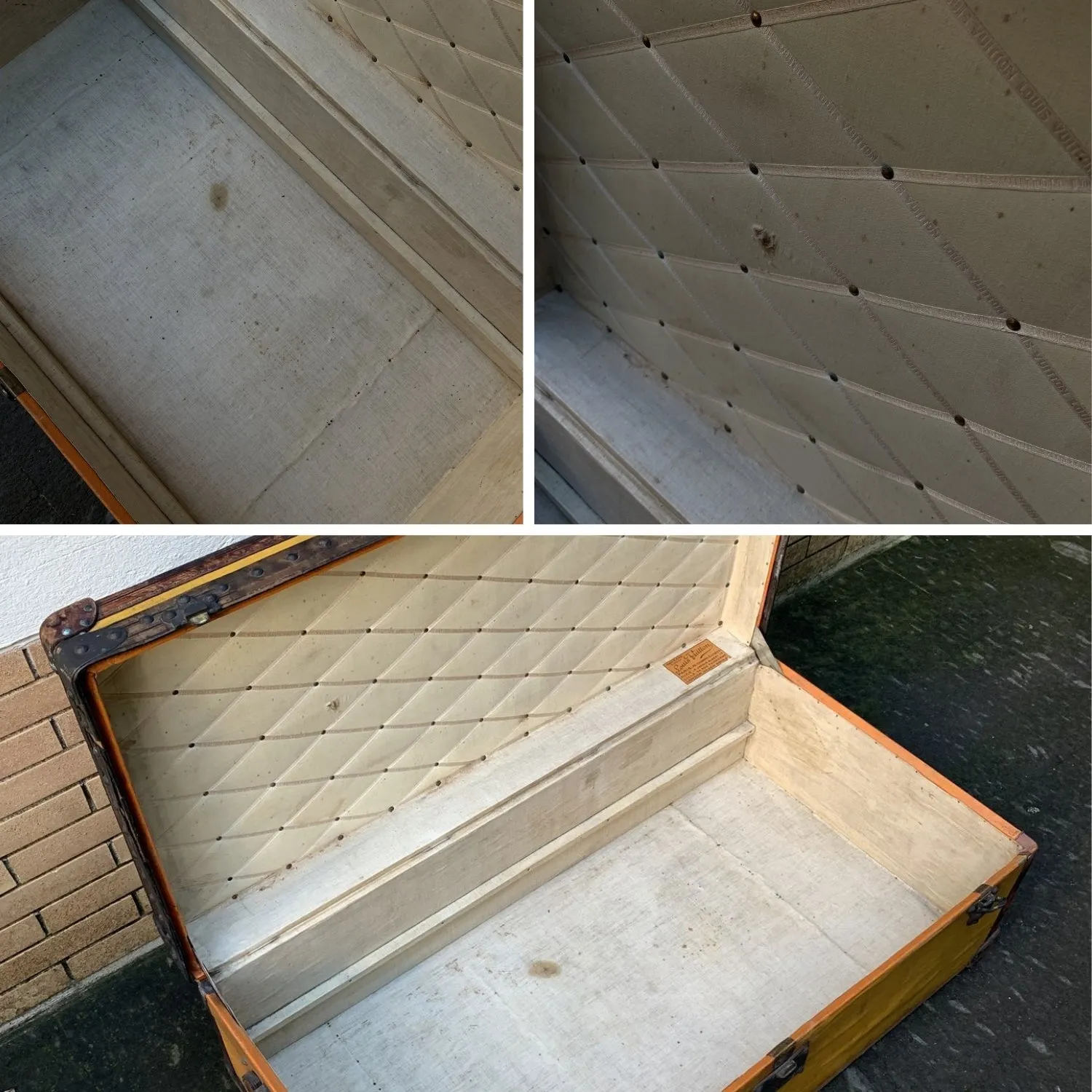 Trendy Inspired Louis Vuitton Antique Orange Yellow Vuittonite Cabin Steamer Trunk