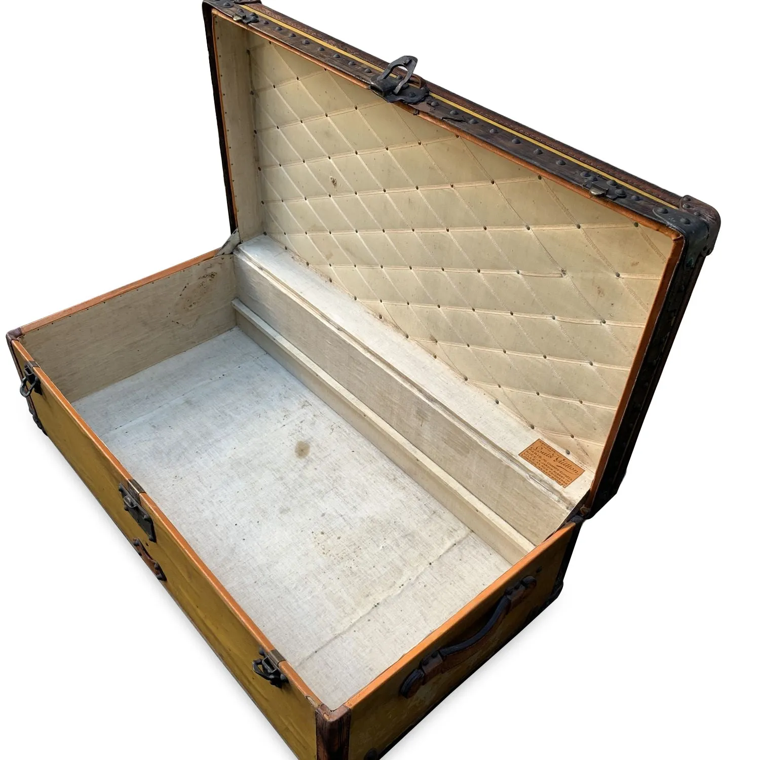 Trendy Inspired Louis Vuitton Antique Orange Yellow Vuittonite Cabin Steamer Trunk