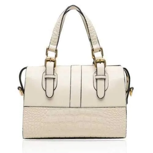 Trendy Splice and Crocodile Print Design Women's Tote Bag - White