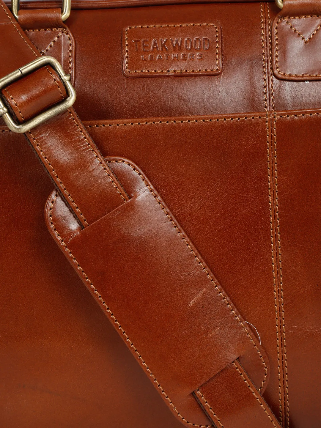 Unisex Tan Solid Leather Bag