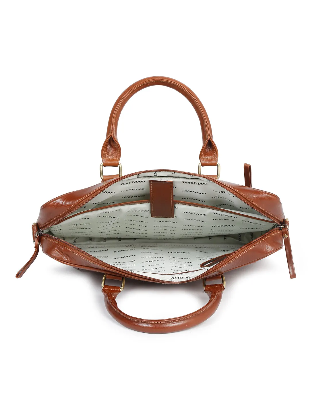 Unisex Tan Solid Leather Bag