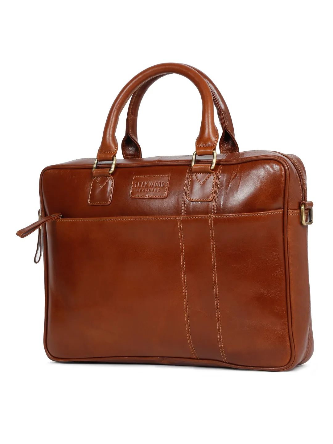 Unisex Tan Solid Leather Bag