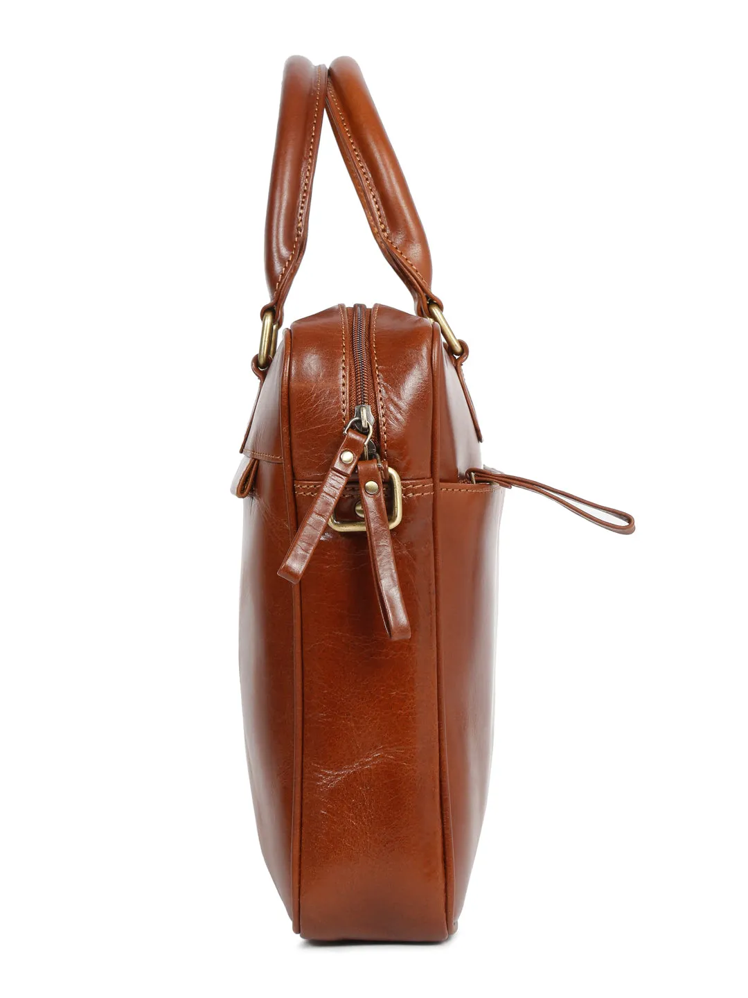 Unisex Tan Solid Leather Bag