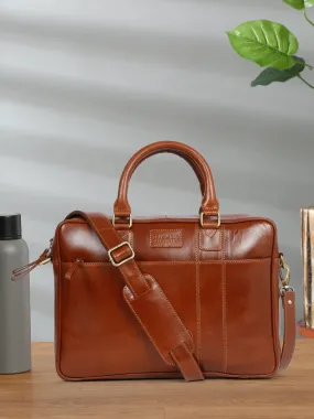 Unisex Tan Solid Leather Bag