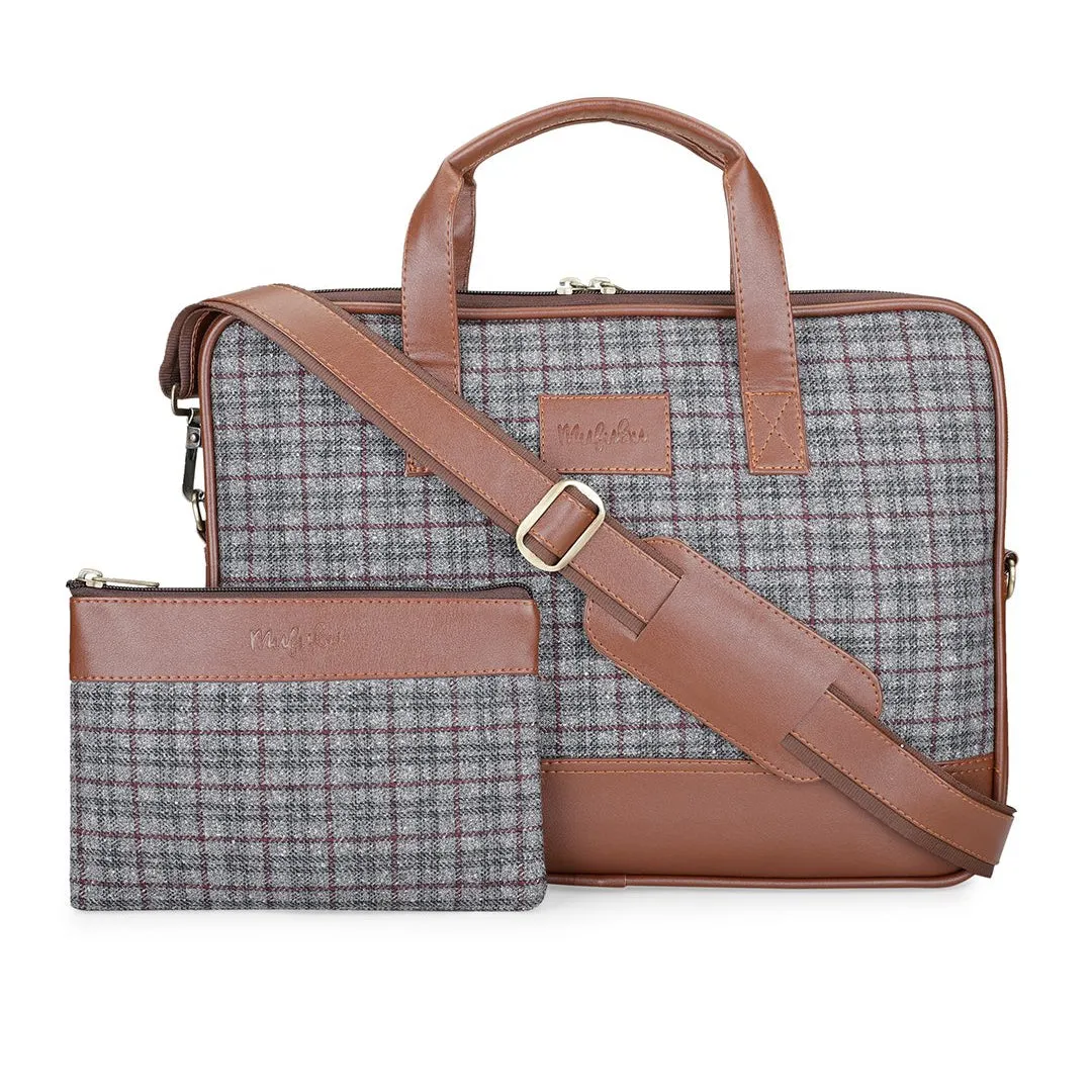 Vegan & Tweed 15.6 Inch Laptop Messenger Bag with Pouch - English Blues
