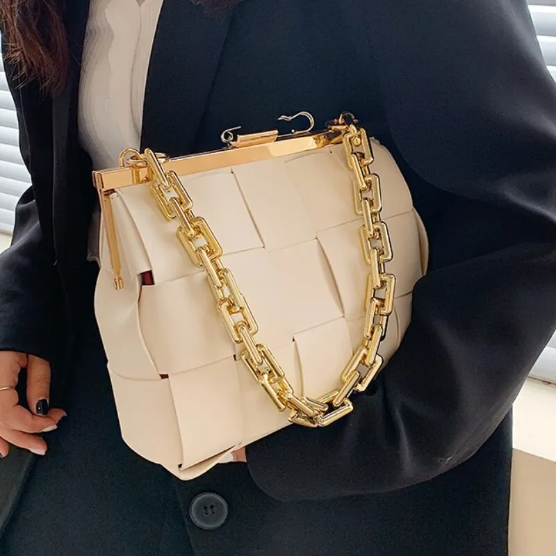 Vintage Weave Tote Bags Chain Crossbody Bag 2021 Fashion New High Quality PU Leather Women Designer Handbag Travel Shoulder Bag
