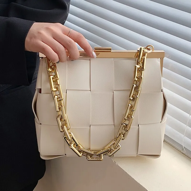 Vintage Weave Tote Bags Chain Crossbody Bag 2021 Fashion New High Quality PU Leather Women Designer Handbag Travel Shoulder Bag