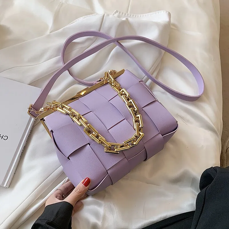 Vintage Weave Tote Bags Chain Crossbody Bag 2021 Fashion New High Quality PU Leather Women Designer Handbag Travel Shoulder Bag
