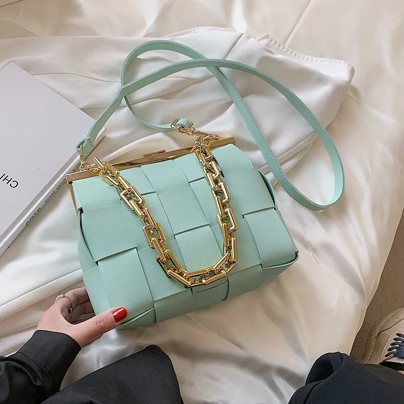 Vintage Weave Tote Bags Chain Crossbody Bag 2021 Fashion New High Quality PU Leather Women Designer Handbag Travel Shoulder Bag