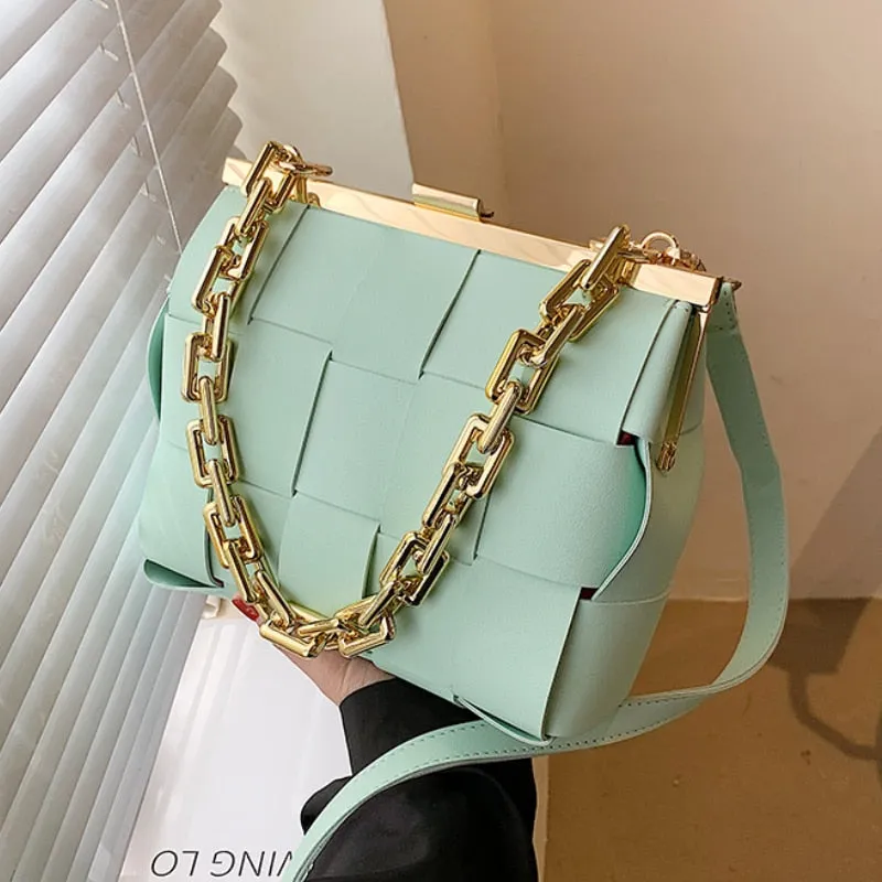 Vintage Weave Tote Bags Chain Crossbody Bag 2021 Fashion New High Quality PU Leather Women Designer Handbag Travel Shoulder Bag