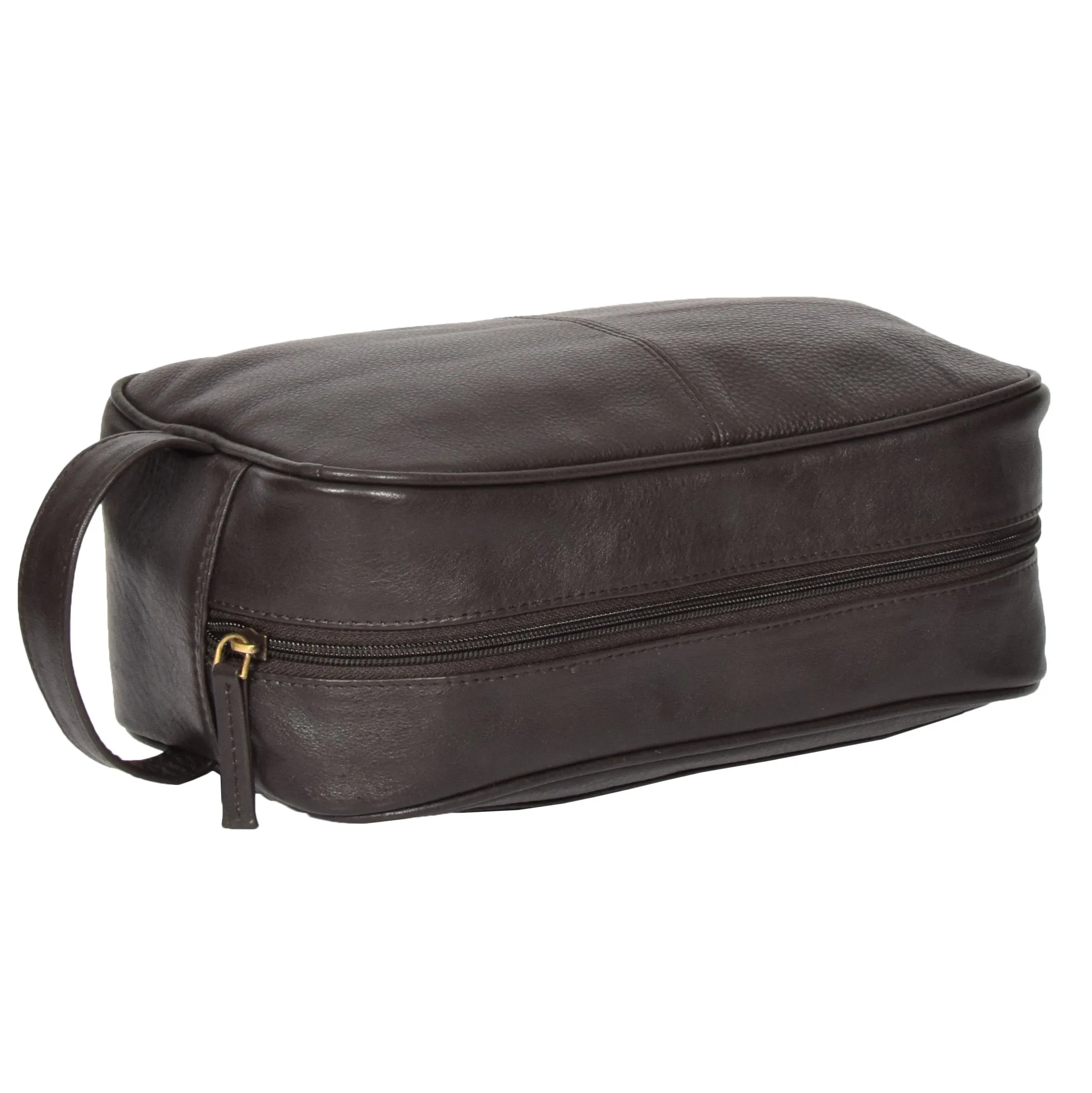 Wash Leather Bag Travel Toiletry Shaving Kit Wrist Bag A98 Brown
