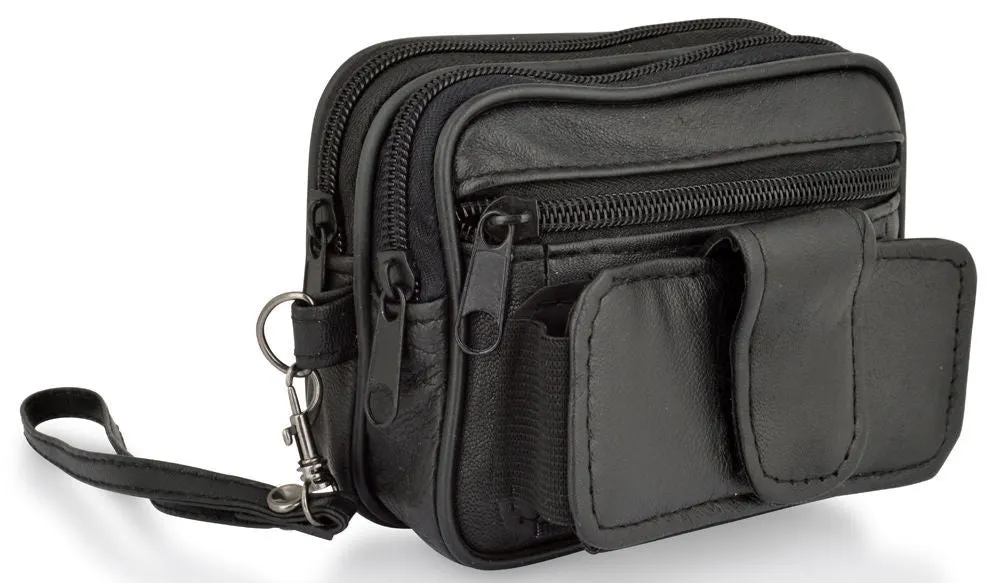 Woodland Leathers Black Leather Phone Pocket Belt Bag